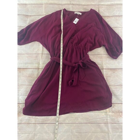 NWT Loft Women' Burgundy Half Sleeve V Neck Dress - Medium - Picture 5 of 13
